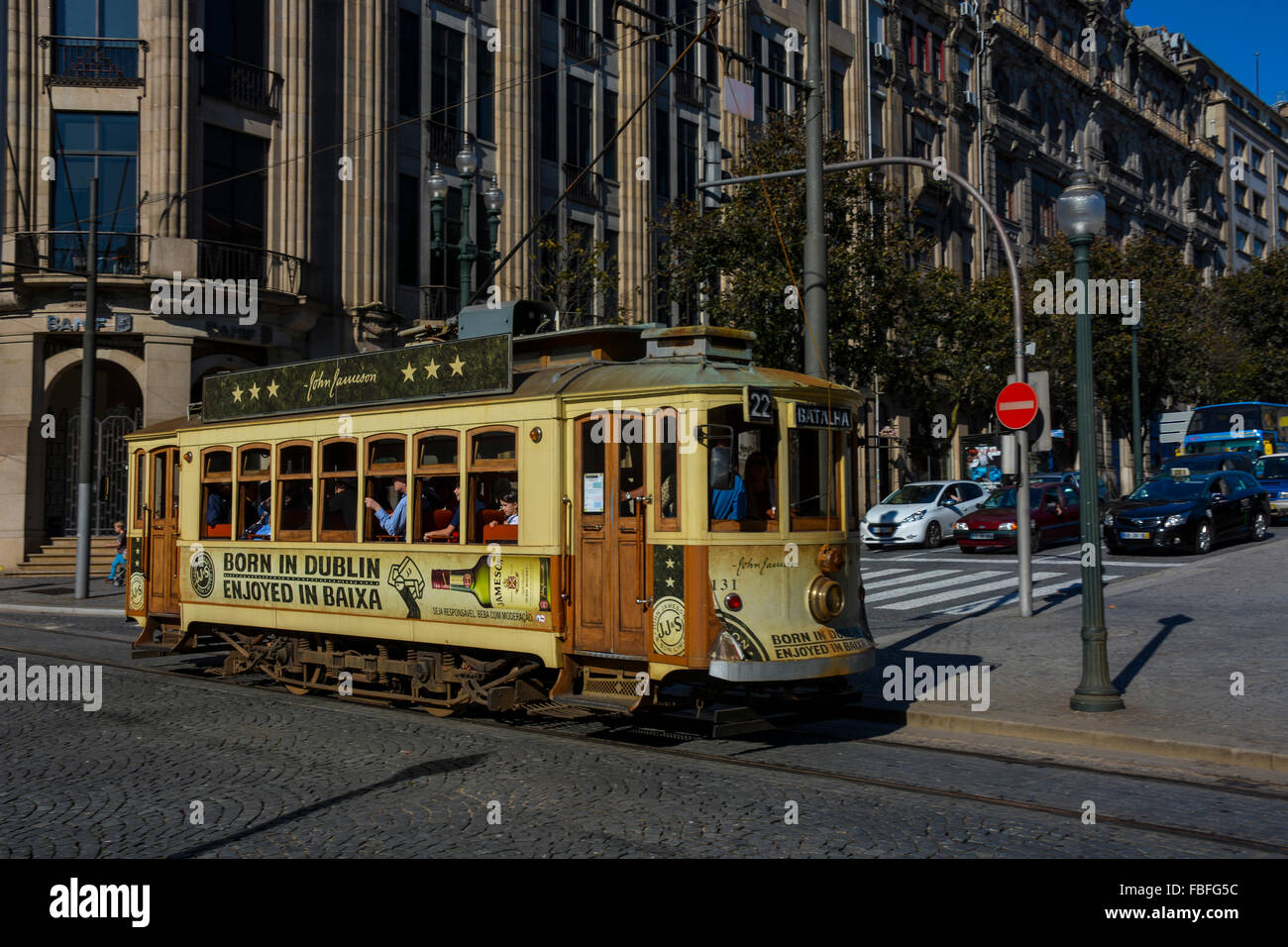 Heritage Tram on Avenida dos Aliados, Porto, Portugal Stock Photo