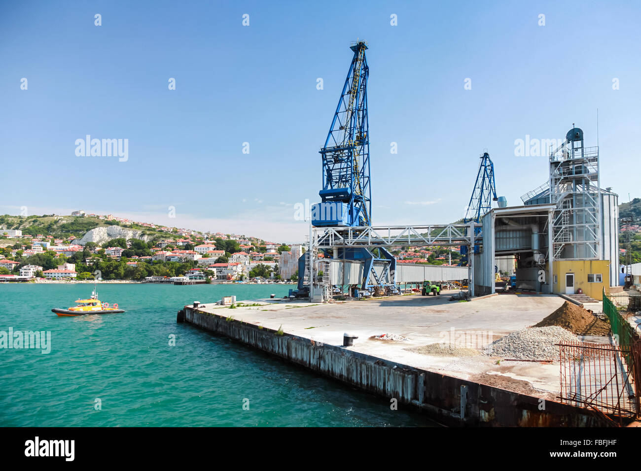 Cargo terminal of Balchik port, Bulgaria. Black Sea coast Stock Photo