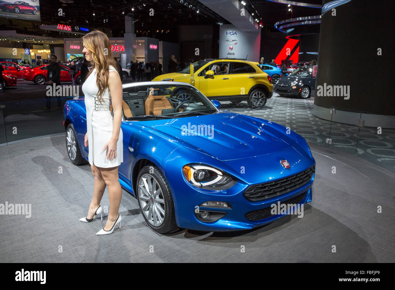 Detroit, Michigan - The Fiat 124 Spider on display at the North American International Auto Show. Stock Photo