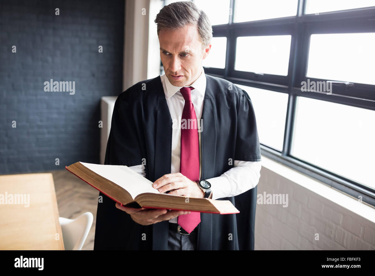 Lawyer reading a book attentively Stock Photo