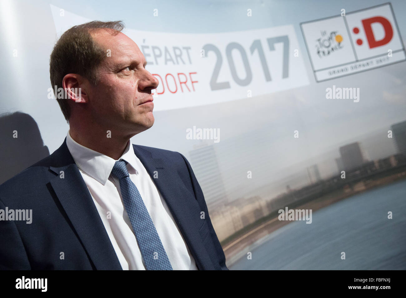 Duesseldorf, Germany. 14th Jan, 2016. Tour director Christian Prudhomme pictured after a press conference on the start of the Tour de France 2017 in Duesseldorf, Germany, 14 January 2016. PHOTO: MAJA HITIJ/DPA/Alamy Live News Stock Photo