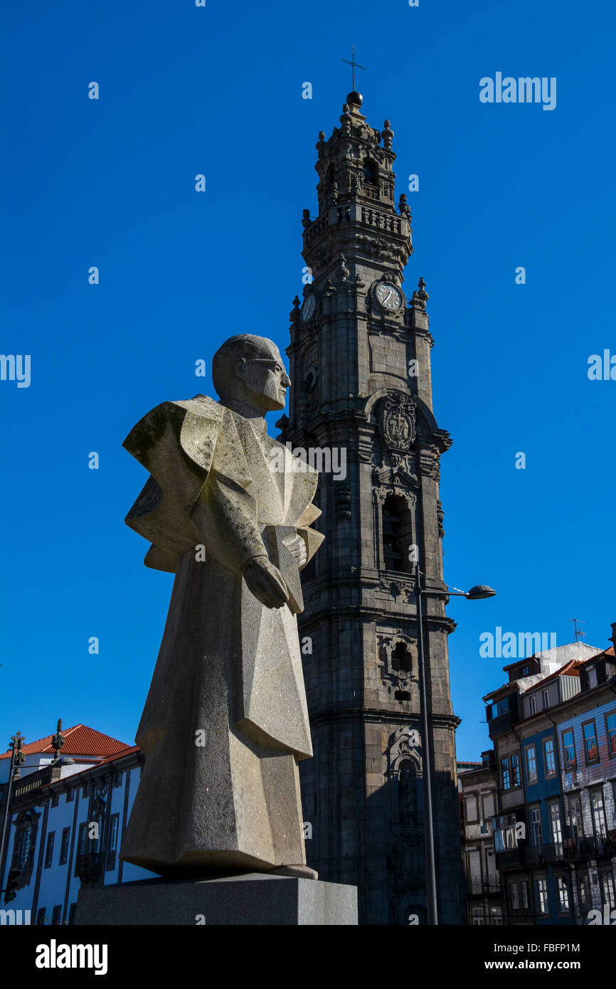 Statue of António Ferreira Gomes, in Porto, by Arlindo Rocha, Clérigos Church, Porto, Portugal, Stock Photo