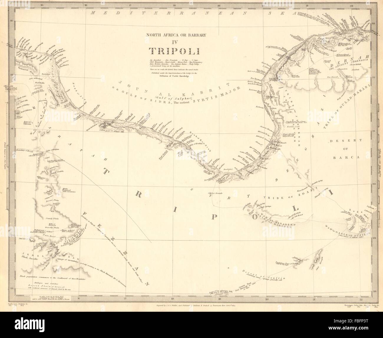 LIBYA: GULF OF SIDRA SIRTE: North Africa or Barbary. Tripoli. SDUK, 1848 map Stock Photo