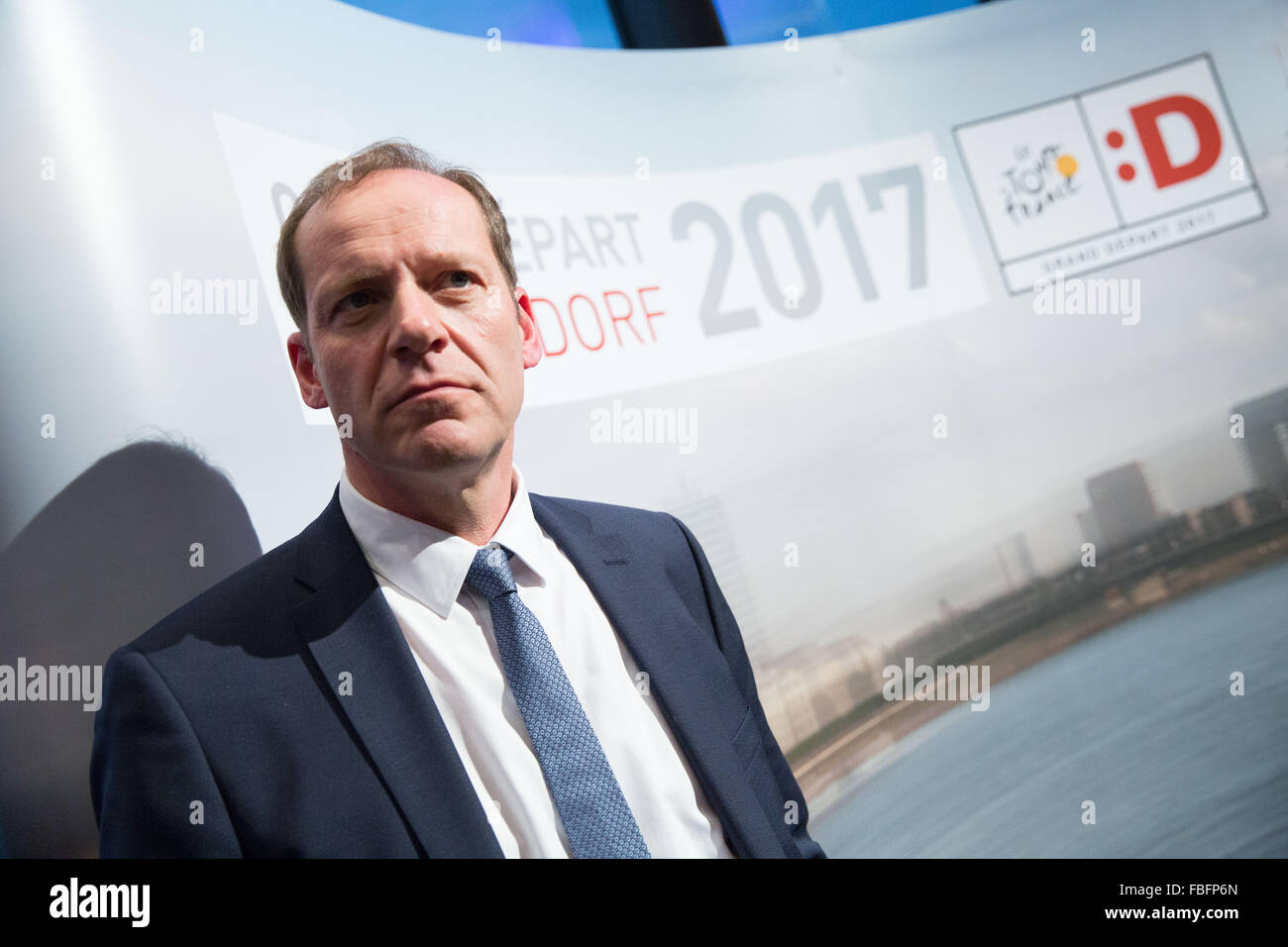 Duesseldorf, Germany. 14th Jan, 2016. Tour director Christian Prudhomme pictured after a press conference on the start of the Tour de France 2017 in Duesseldorf, Germany, 14 January 2016. PHOTO: MAJA HITIJ/DPA/Alamy Live News Stock Photo