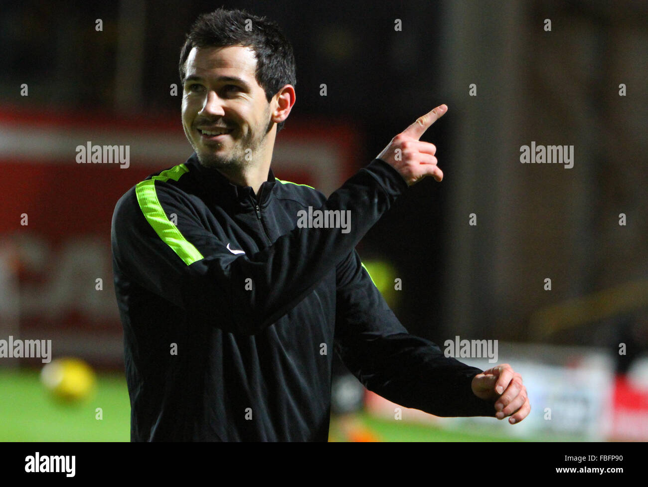 Tannadice, Dundee, Scotland. 15th Jan, 2016. Scottish Premier League. Dundee United versus Celtic. Ryan McGowan makes a point to the away support Credit:  Action Plus Sports/Alamy Live News Stock Photo
