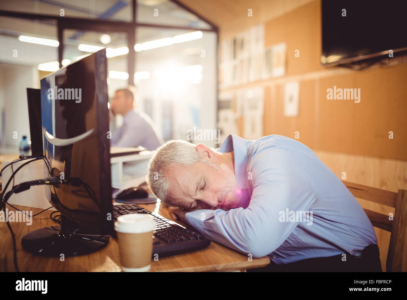 Tired Businessman Falling Asleep On His Desk Stock Photo 93160726