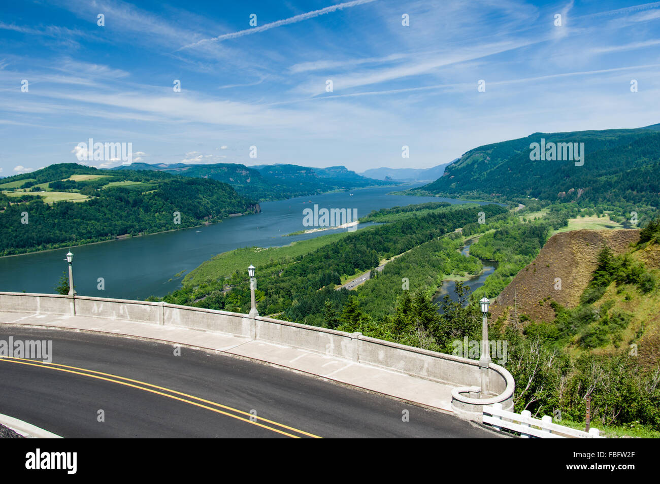 View of the Columbia River Gorge facing east from Crown Point visitor center, Oregon Stock Photo