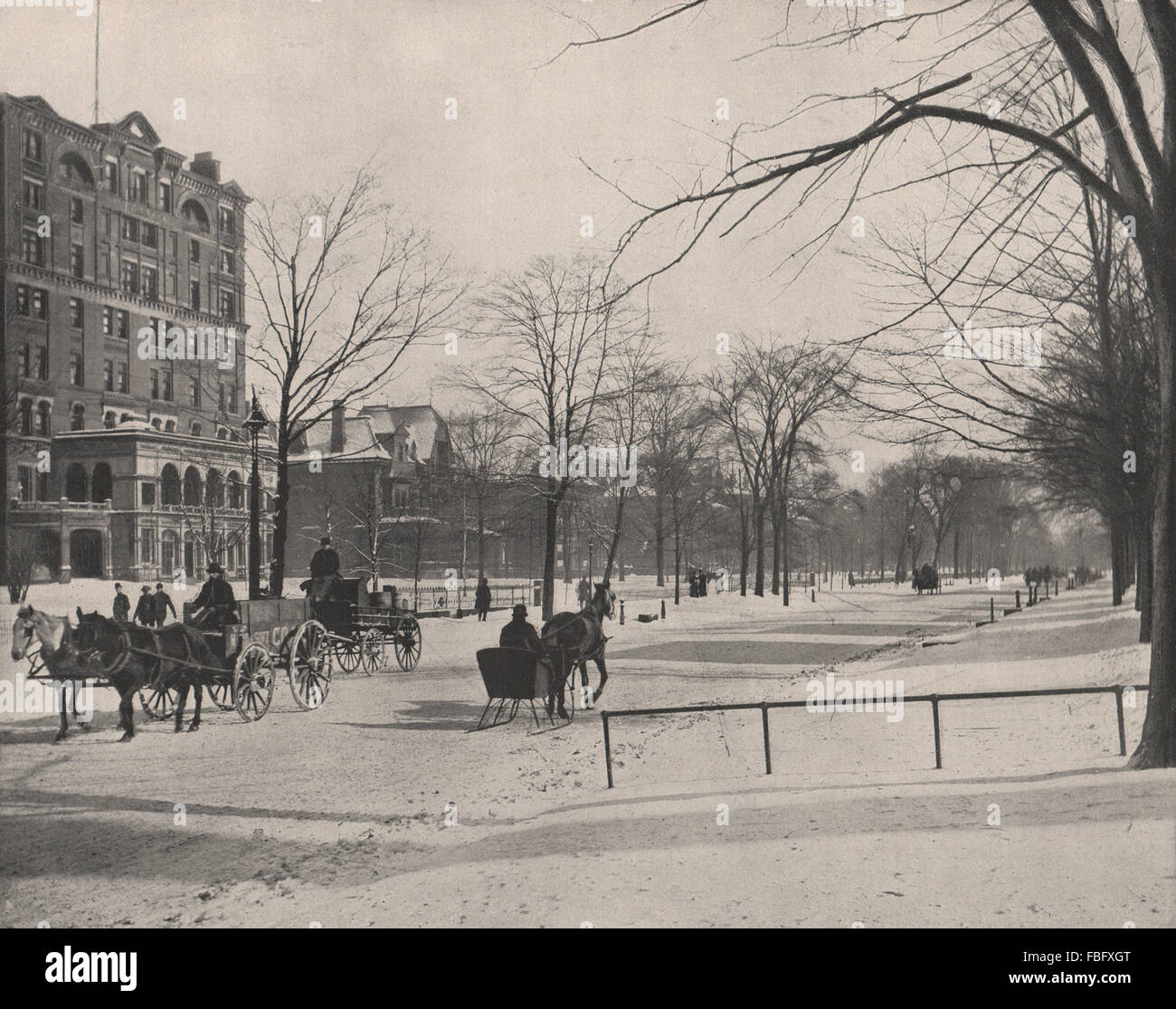Euclid Avenue, Cleveland, Ohio. Horse & Sled/Sledge, antique print 1895 Stock Photo