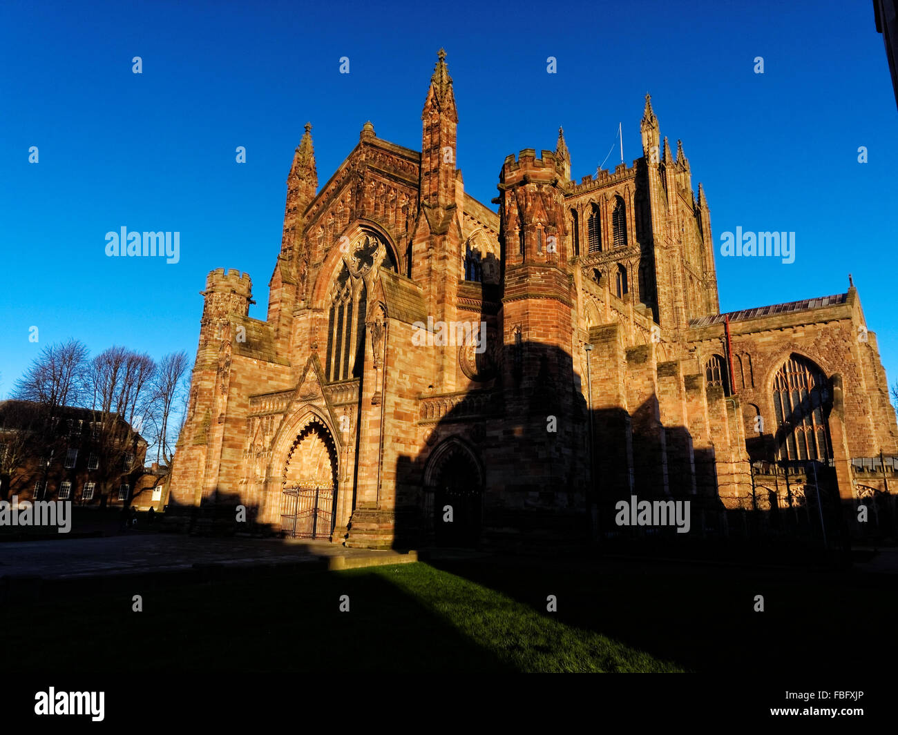 Hereford Cathedral stands on a green in the heart of the county town ...