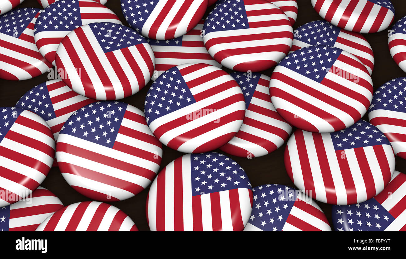 USA flag on badges background image for United States of America national events, holiday and celebration. Stock Photo