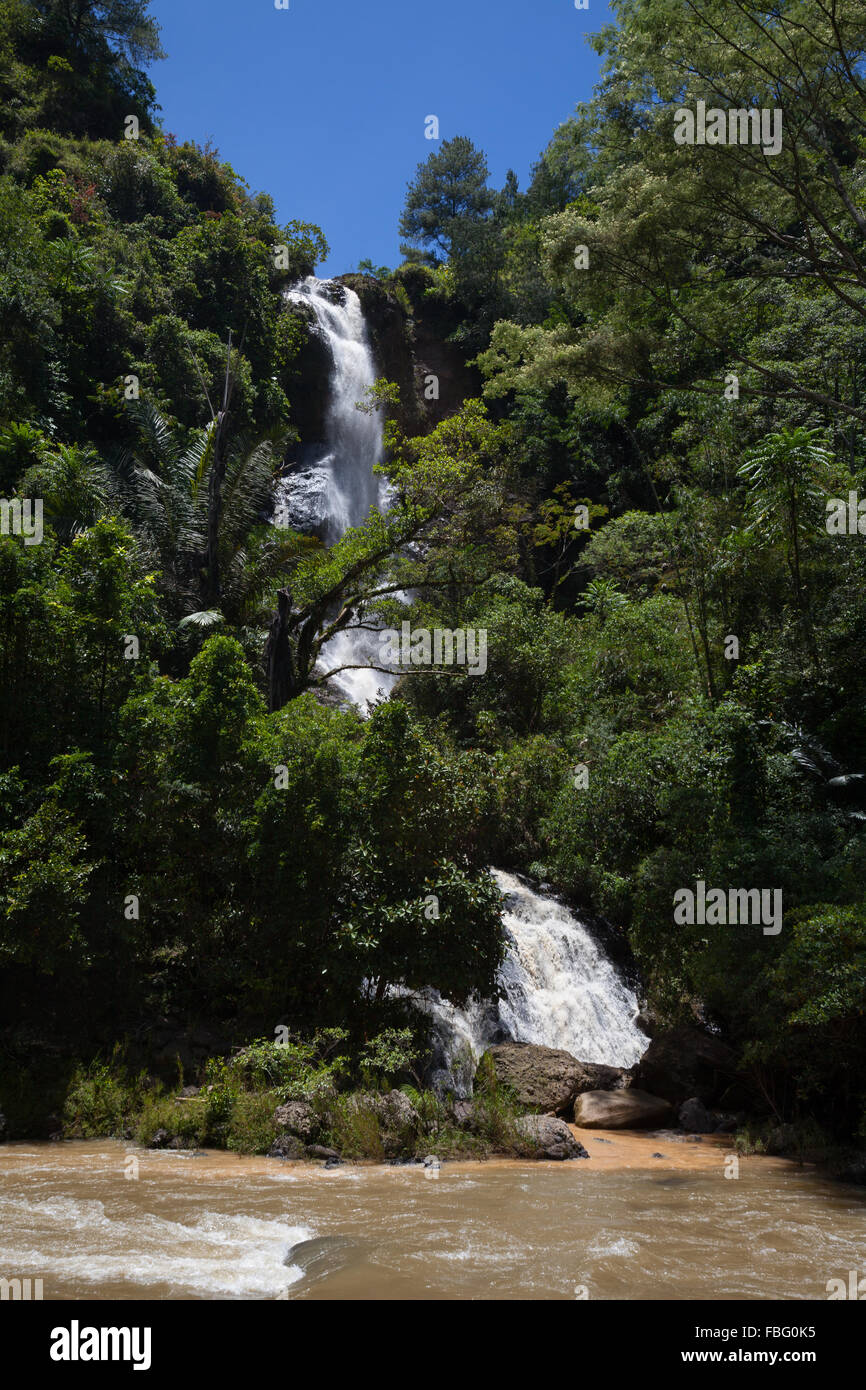 A waterfall called Bambalu that its water is falling on Bambalu river in Bambalu, Kurra, Tana Toraja, South Sulawesi, Indonesia. Stock Photo