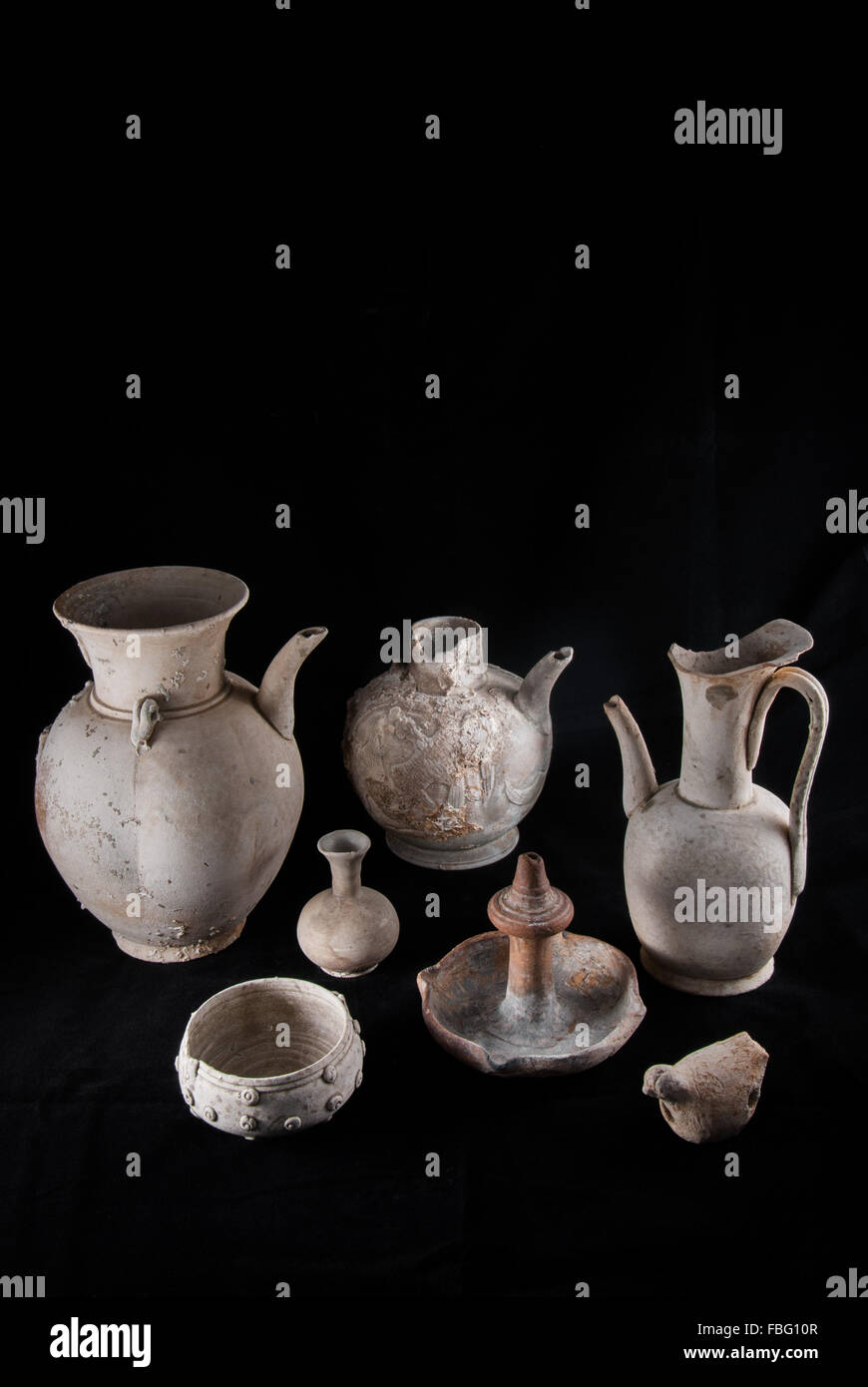 Chinese ceramics unwatered from 9th-10th century Cirebon shipwreck found in 2003 in Java Sea north of Cirebon, West Java, Indonesia. Stock Photo