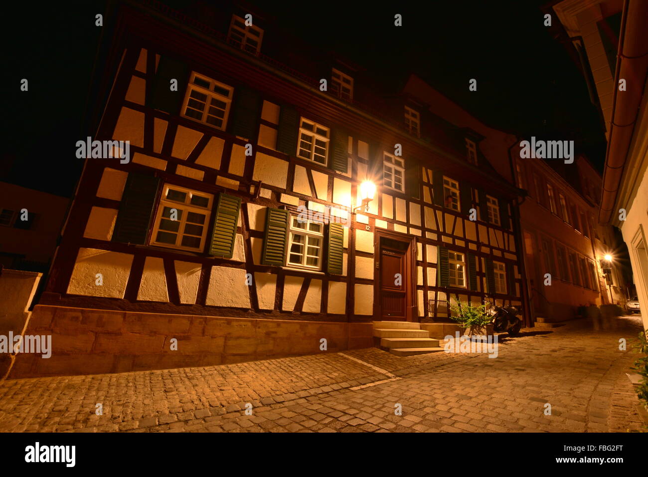Bamberg, Germany - Historic half-timber house at night Stock Photo