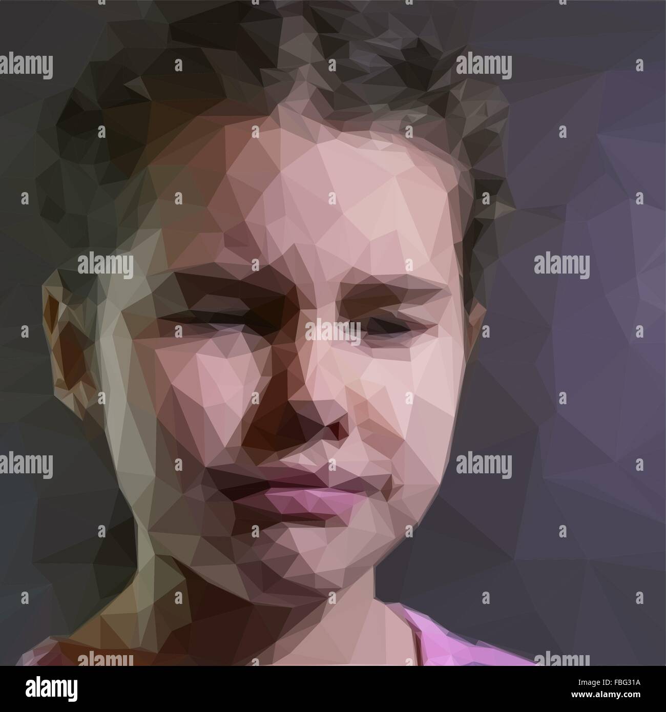 Low poly design triangular teen girl crying tears polygon Stock Vector