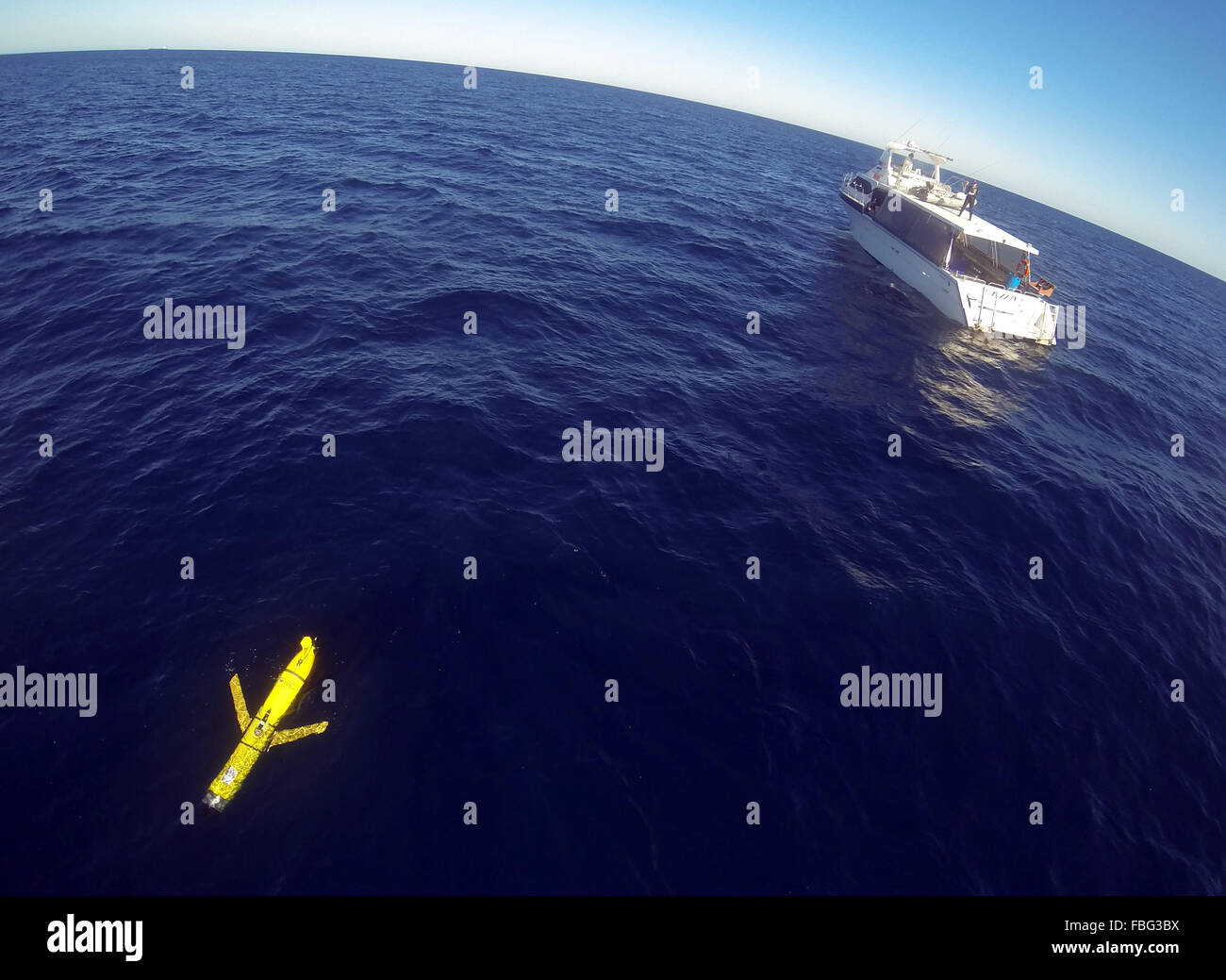 Autonomous underwater ocean glider (yellow) swims off into the Indian