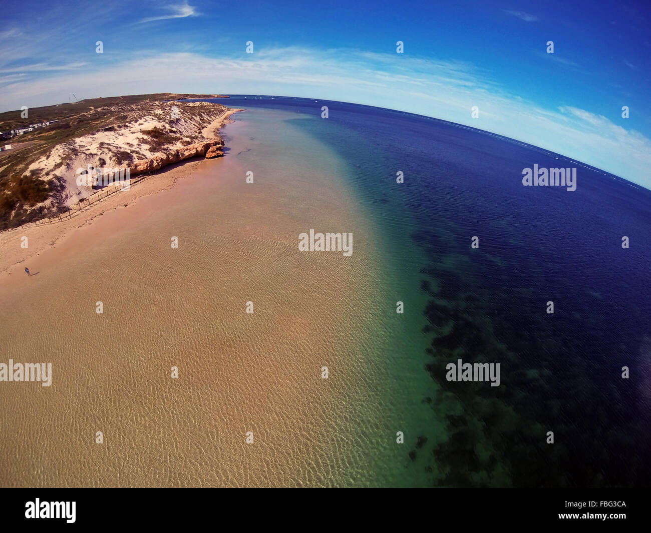 Aerial view of beach and corals in Coral Bay, Ningaloo Reef Marine Park ...