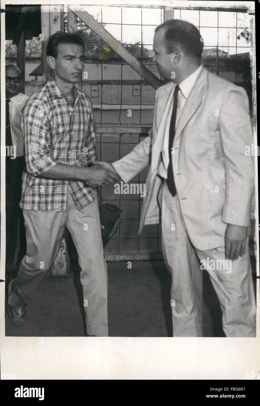 1967 - Vladislov Stephanovich Tarasov (left), a Russian sailor who had approached the U.S. Consulate - General in Calcutta for political asylum, on his release from the Presidency Jail, Alipore, Calcutta, is being received by Mr. Hugh G. Haight, the U.S. Vice-Cosul, on Saturday afternoon - Statesman, Calcutta, India. © Keystone Pictures USA/ZUMAPRESS.com/Alamy Live News Stock Photo