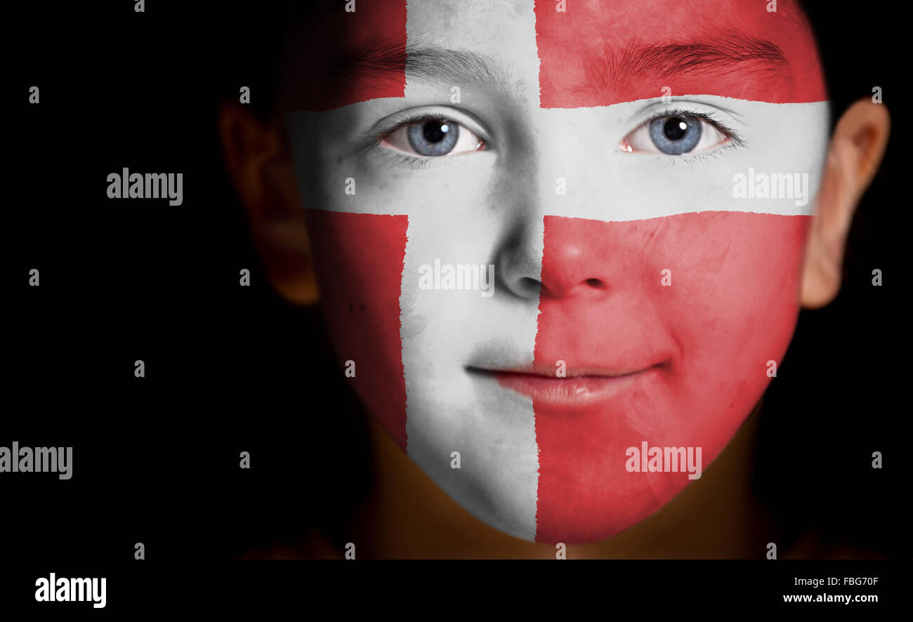 Portrait of a child with a painted Danish, flag Stock Photo