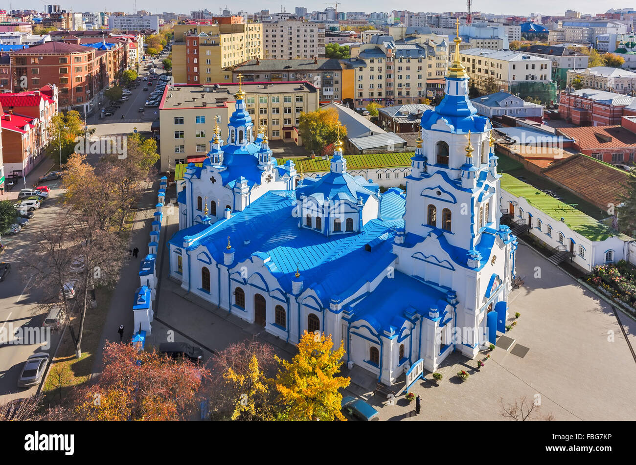 Aerial view on Znamensky church. Tyumen. Russia Stock Photo