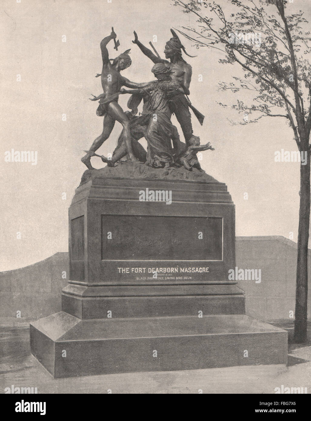 Fort Dearborn Massacre Memorial, Chicago, Illinois, antique print 1895 Stock Photo