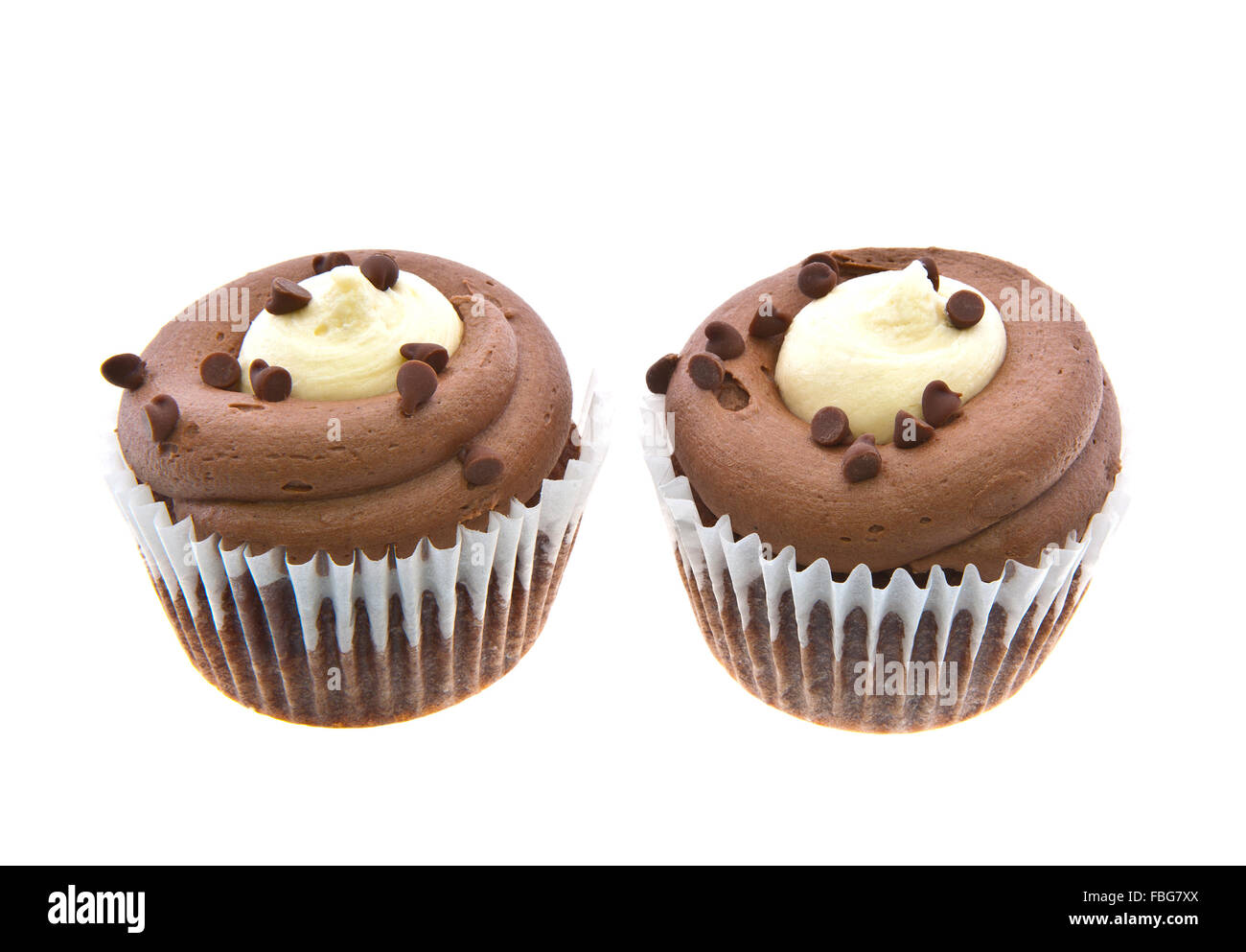 Belgian Chocolate Cupcakes over white background Stock Photo