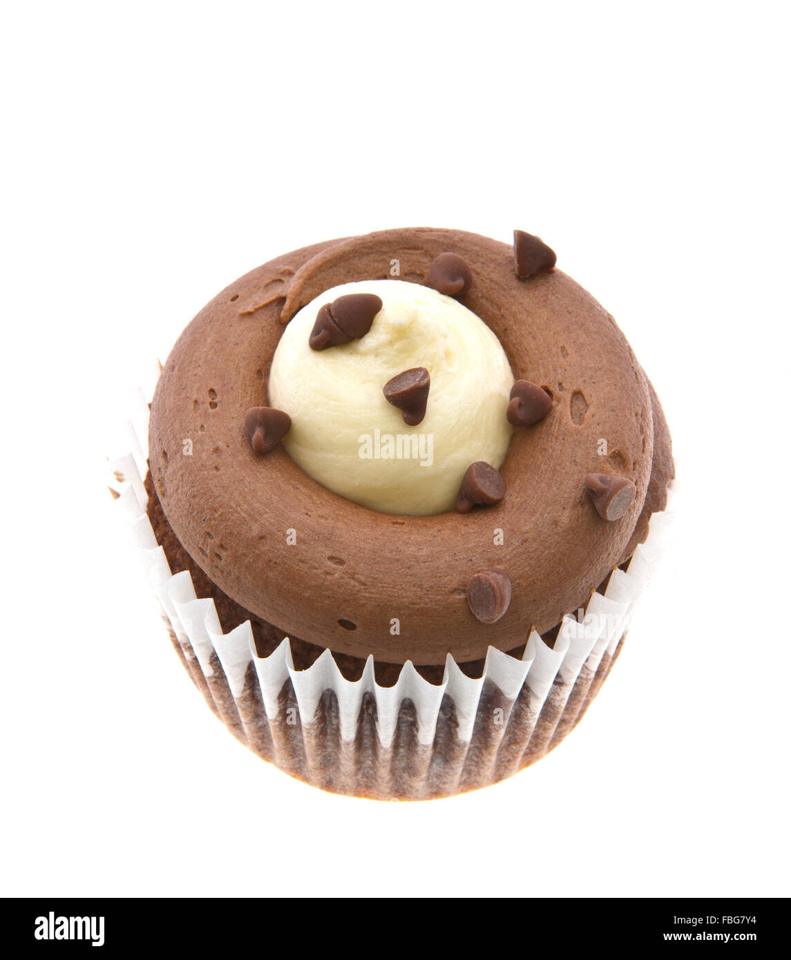 Belgian Chocolate Cupcakes over white background Stock Photo