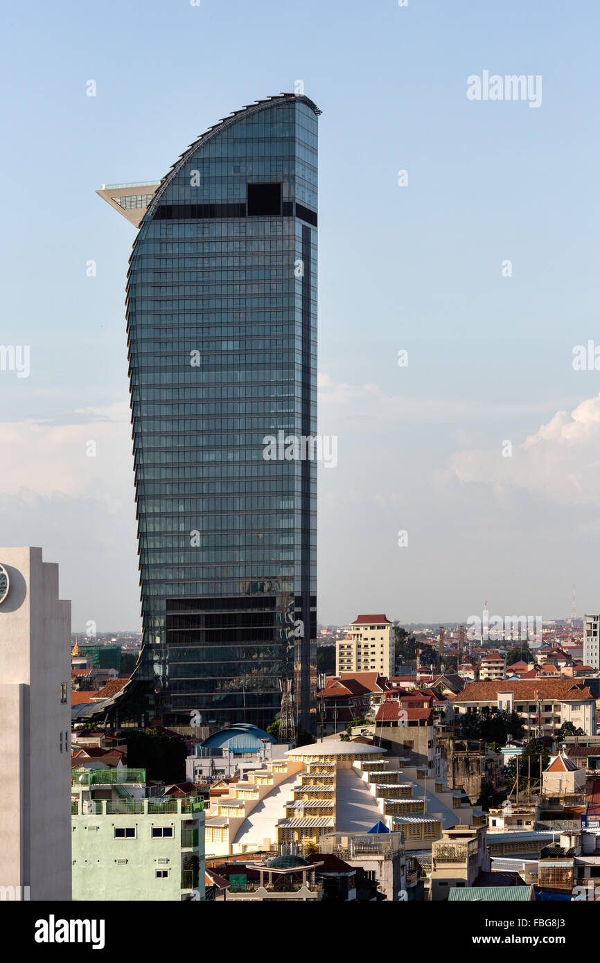 Skyline with Vattanac Capital Tower and Central Market Phsar Thmei, cityscape, Phnom Penh, Cambodia Stock Photo
