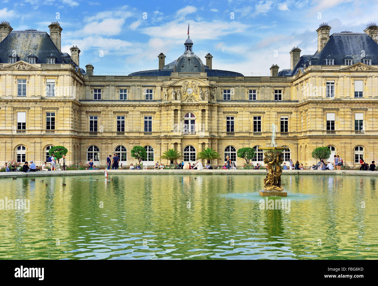 Palais de Luxembourg with pond, Paris, Ile-de-Fance, France Stock Photo