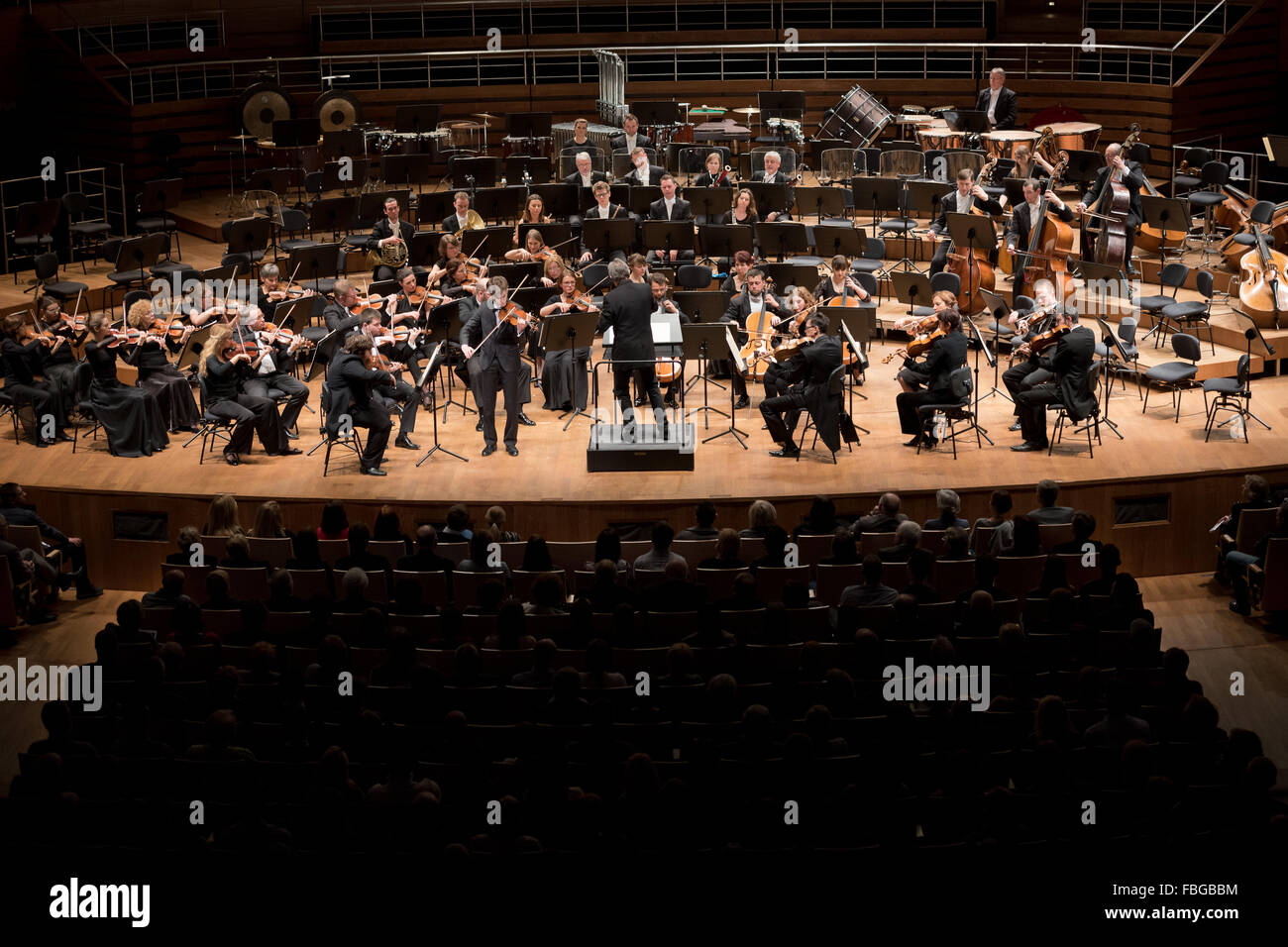 Wroclaw, Poland. 15th January, 2016. Opening weekend Wroclaw European Capital of Culture in 2016. Concert the Symphony Orchestra of the National Forum of Music under the baton Ernst Kovacic project Beautiful Mind - Mercouri / Xenakis Credit:  Piotr Dziurman/Alamy Live News Stock Photo