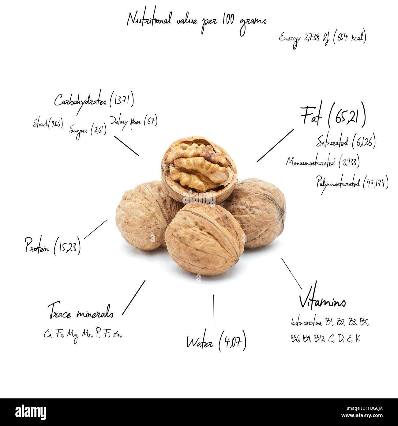 The chemical composition of walnut Stock Photo