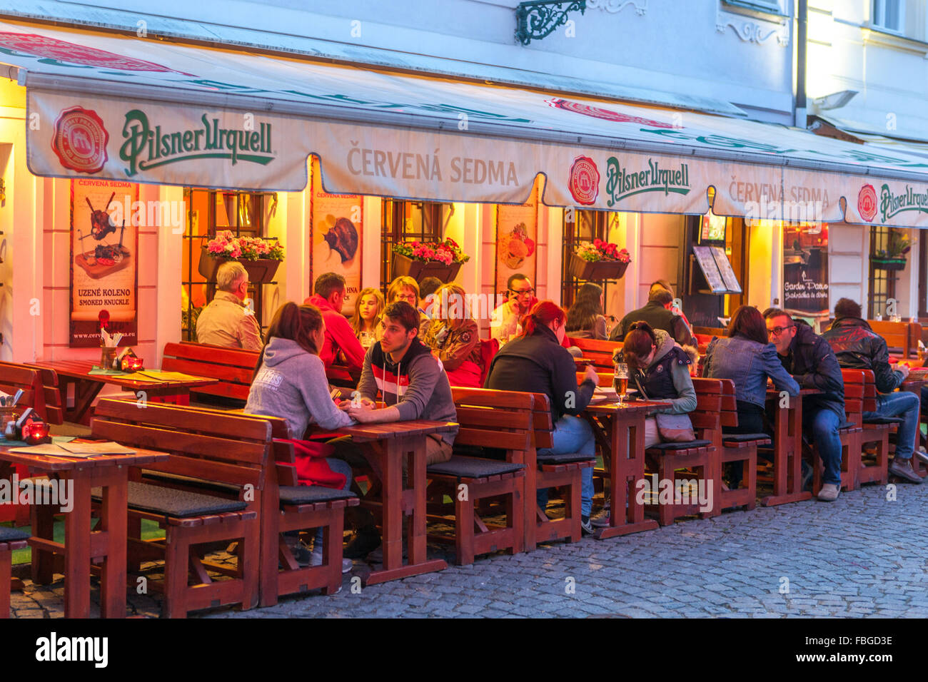 Prague Restaurant Cervena Sedma Na Kampe Square Kampa Island, Mala Strana Prague Czech Republic Stock Photo