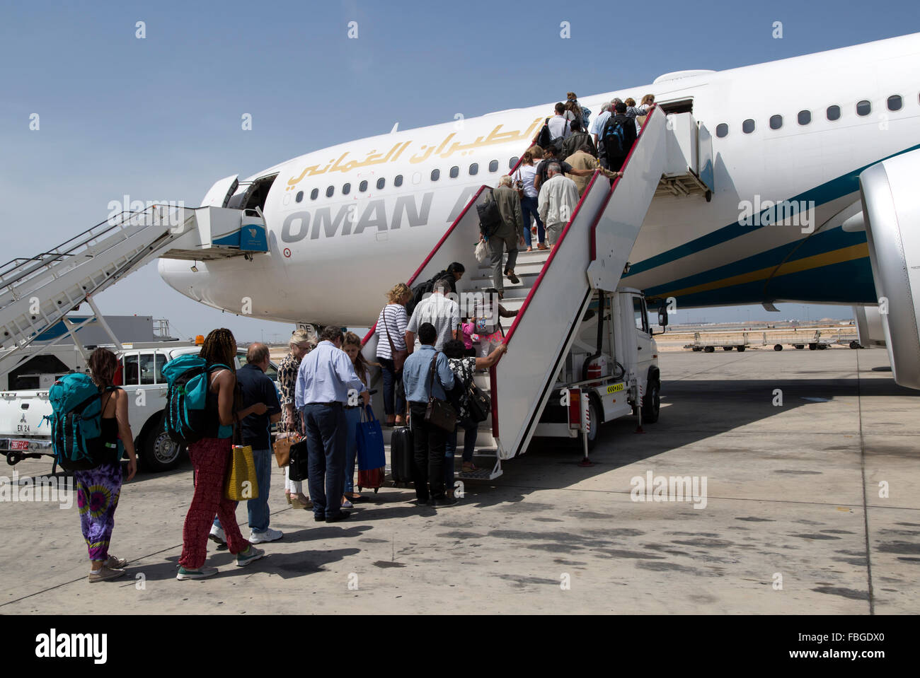 Passengers Boarding Oman Airways Plane Seeb International Airport
