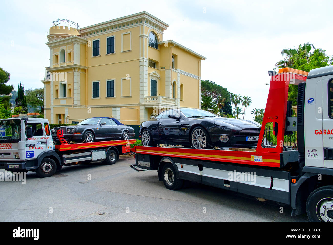 rolls royce aston martin transporter french villa Stock Photo