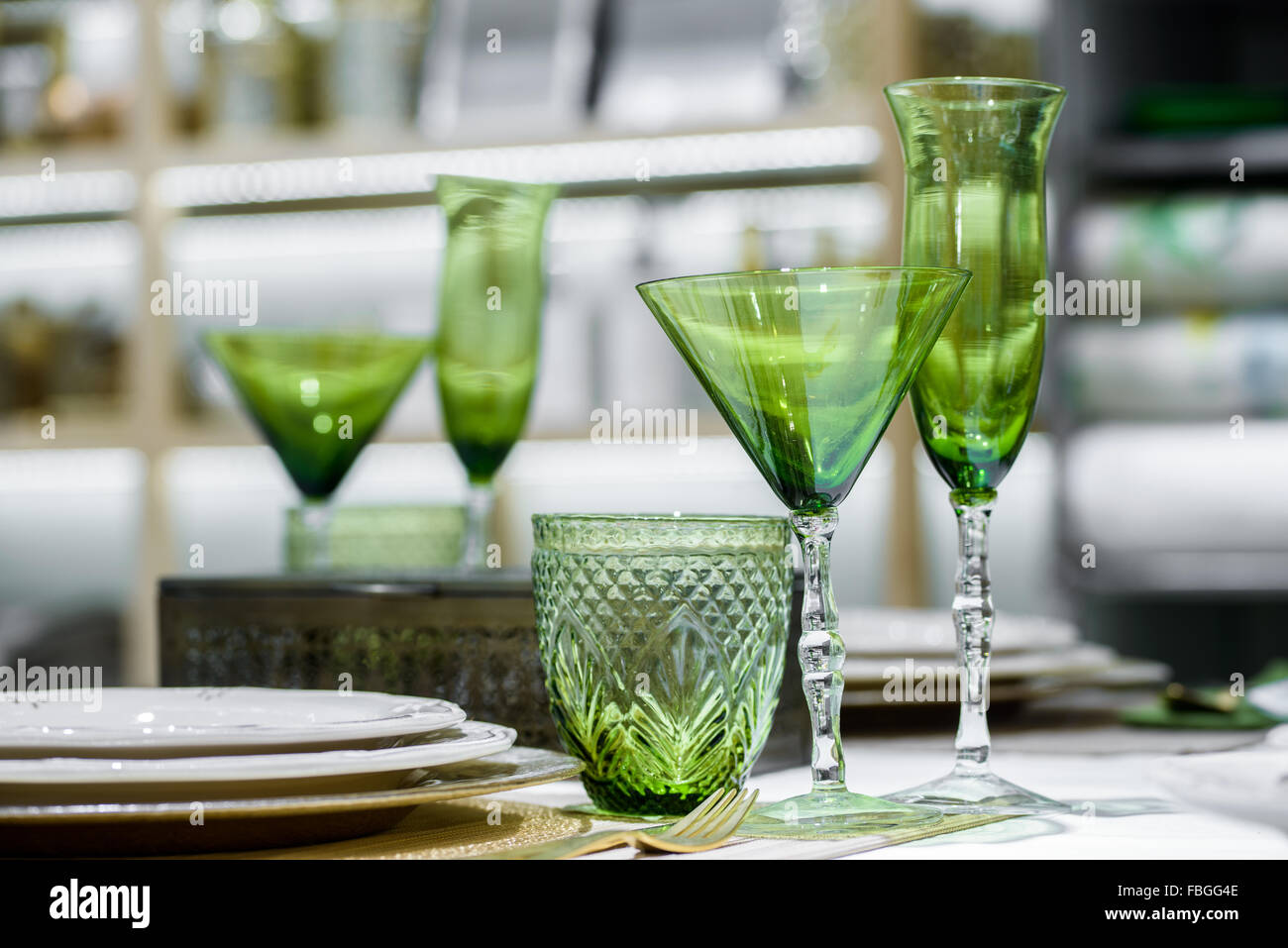 green wine glasses Stock Photo