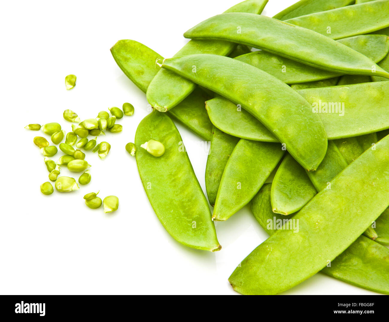 Mange Tout (Snow peas) pods isolated on a white background Stock Photo