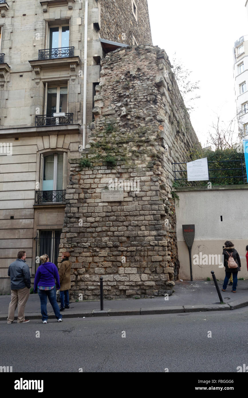 Remains of old city walls, Philip Augustus, oldest wall of Paris ancient times, Stock Photo