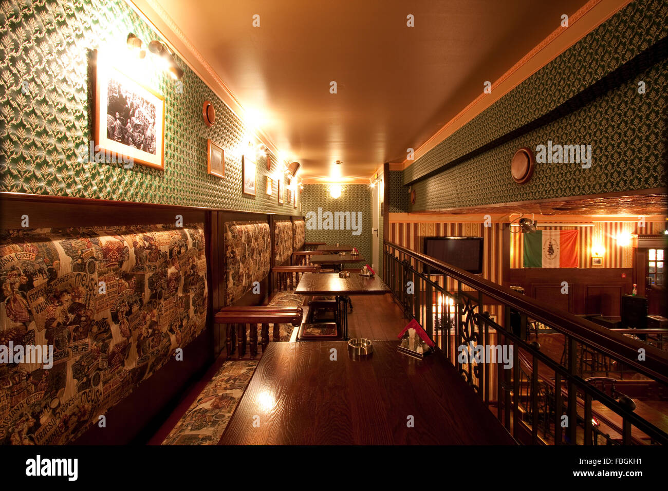Irish Pub Interior With Artificial Light Stock Photo