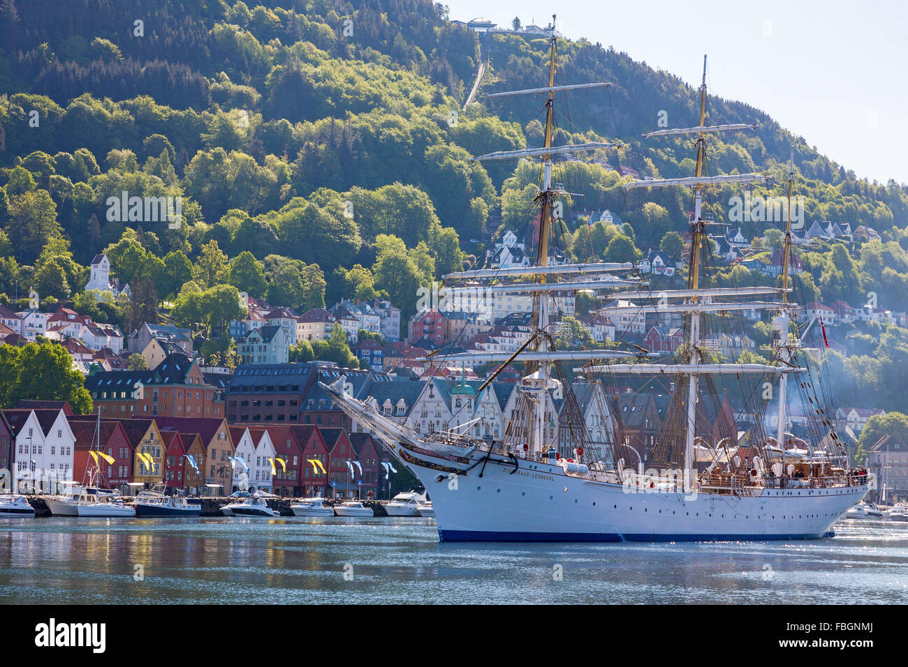 Sailing ship in the harbor of Bergen, Norway Stock Photo