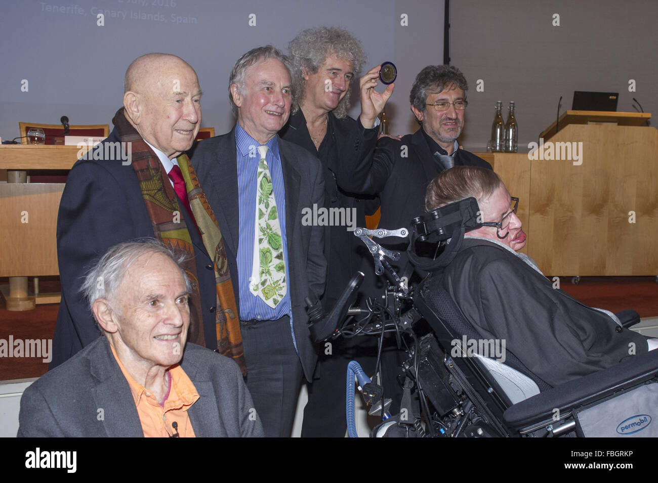 STARMUS panel announces ground-breaking Stephen Hawking Medals for Science Communication at the The Royal Society  Featuring: Professor Sir Harry Kroto, Alexei Leonov, Dr Richard Dawkins, Dr Brian May, Professor Stephen Hawking, Professor Garik Israelian Stock Photo