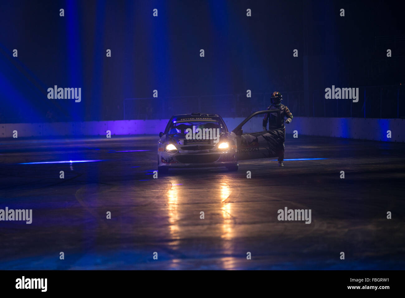 Birmingham, UK, 16th Jan, 2016. Peter Solberg FIA World Rallycross champion in the Live Action Arena at Autosport International at the NEC in Birmingham UK Credit:  steven roe/Alamy Live News Stock Photo