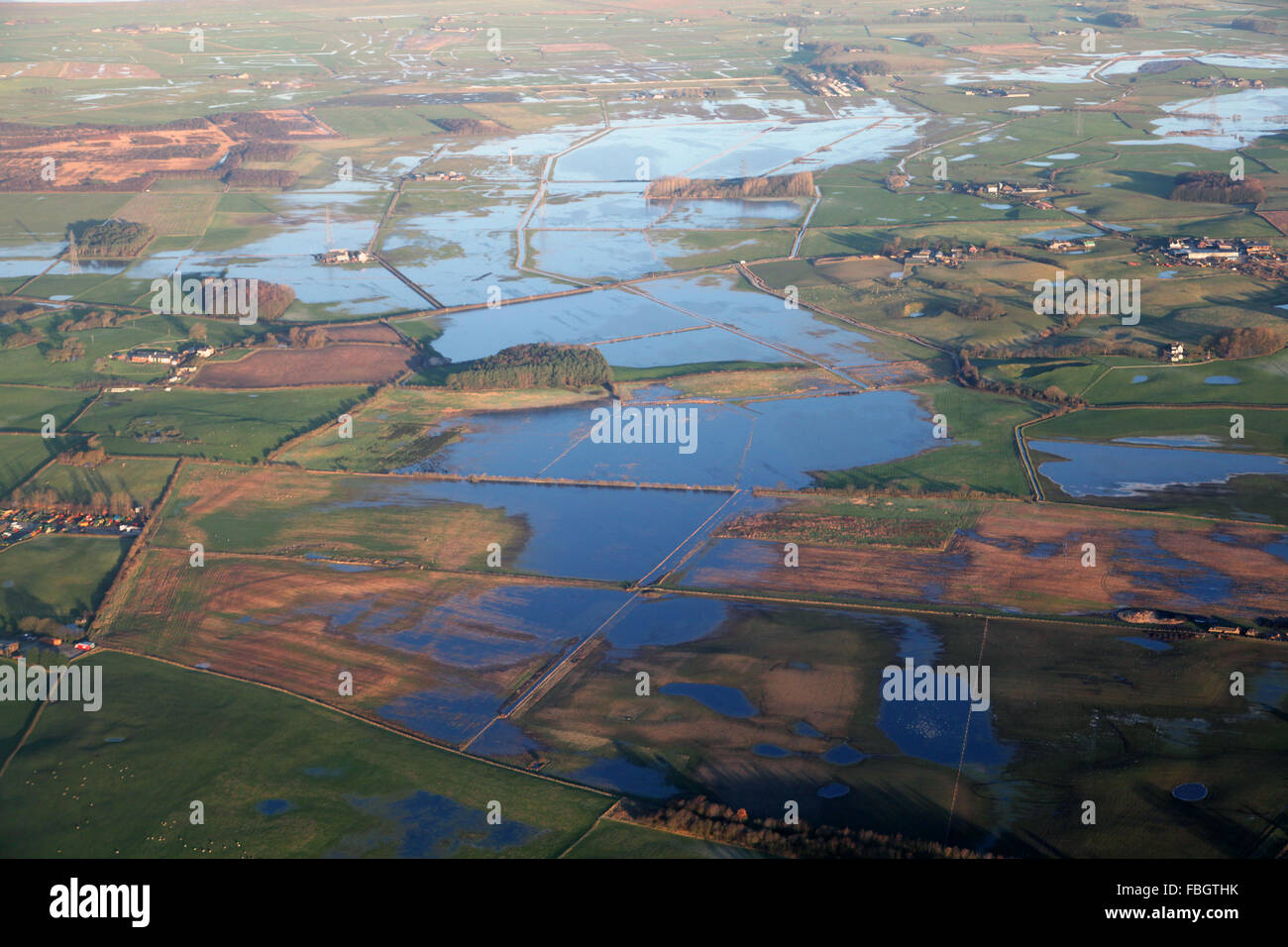 aerial view of UK floods, here flooding in north Lancashire Stock Photo