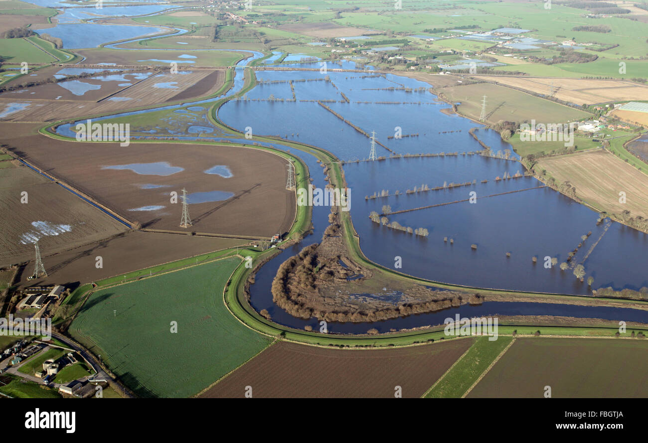 aerial view of UK floods, here the River Derwent south of York Stock Photo