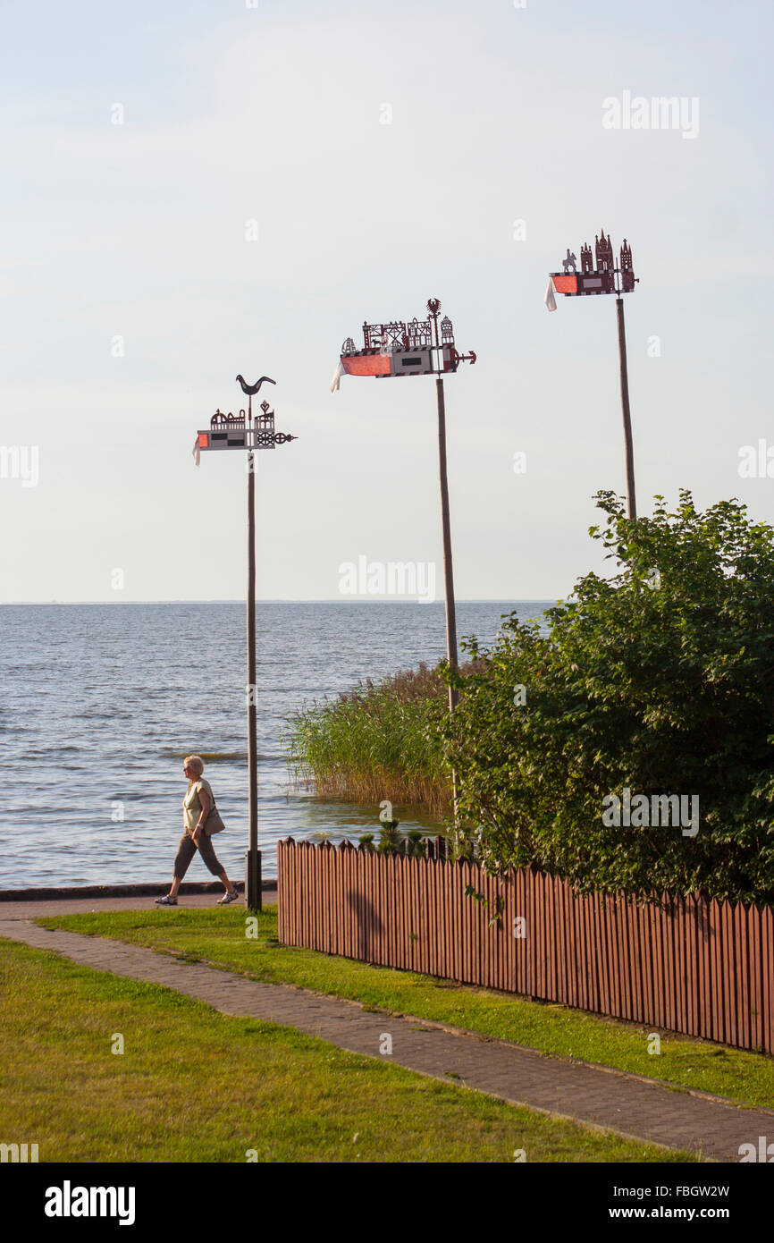 Traditional East Prussian carved wooden weather vanes in Nida, Lithuania Stock Photo