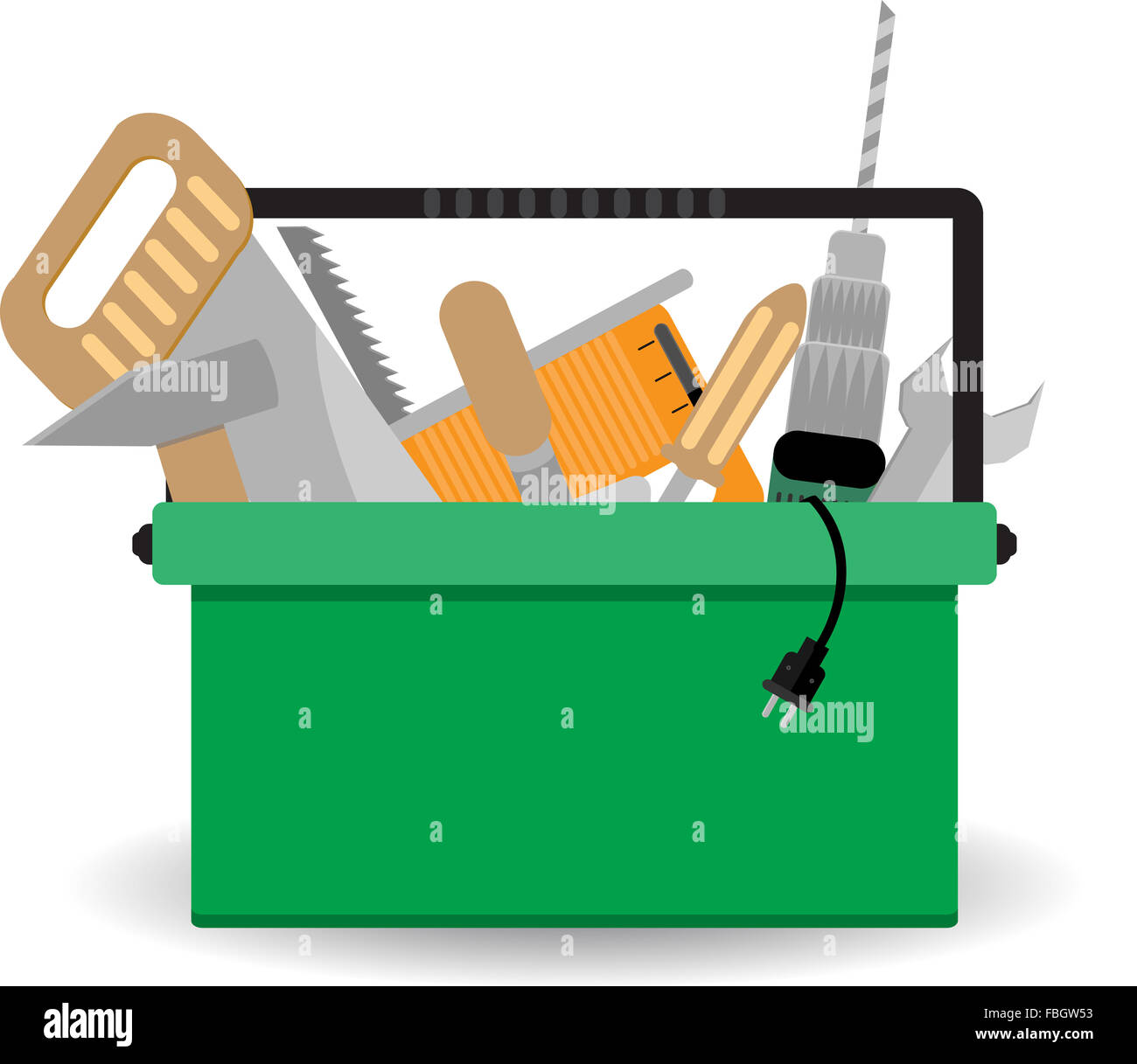 Toolbox with instrument. Repair box, work construction, hardware and