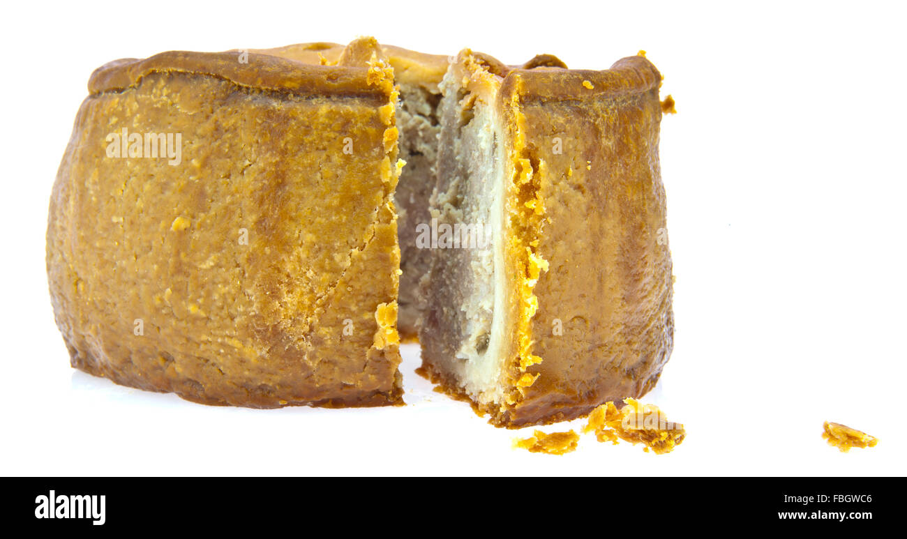 A traditional British Pork Pie on a white background. Stock Photo