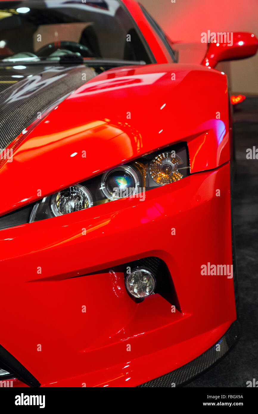 Detroit, Michigan - The Falcon F7, made by Falcon Motorsports, in a display of luxury cars during the Detroit auto show. Stock Photo