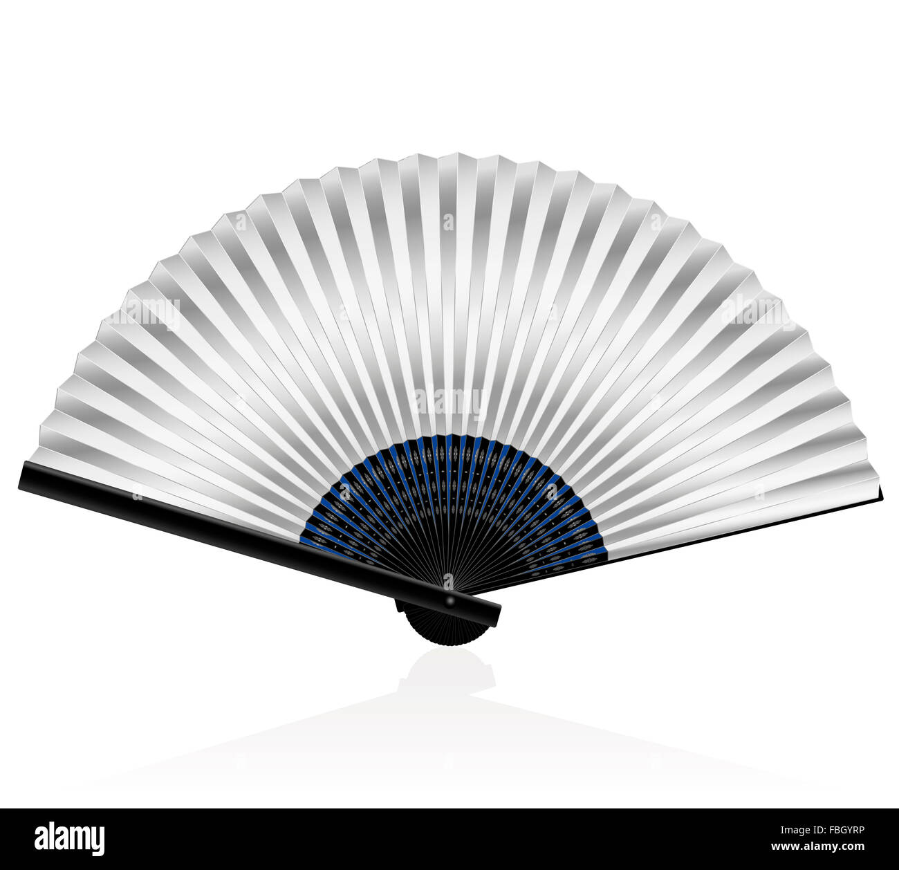 Silvery folding fan - elegant, stylish, posh. Isolated vector illustration on white background. Stock Photo