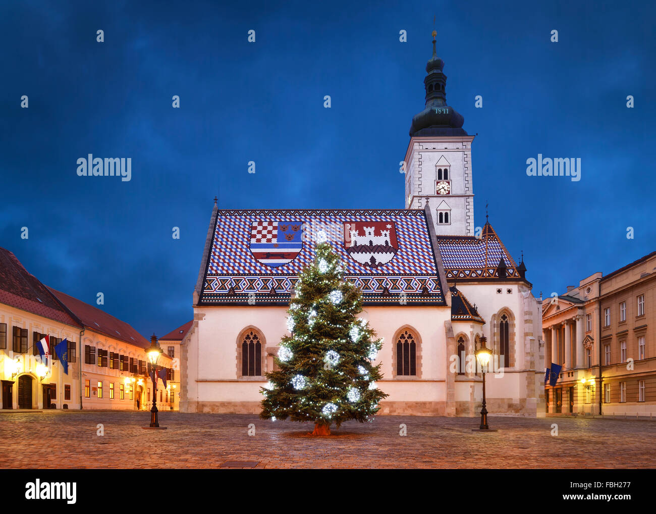 St Mark's Church at Christmas, Zagreb, Croatia. Stock Photo