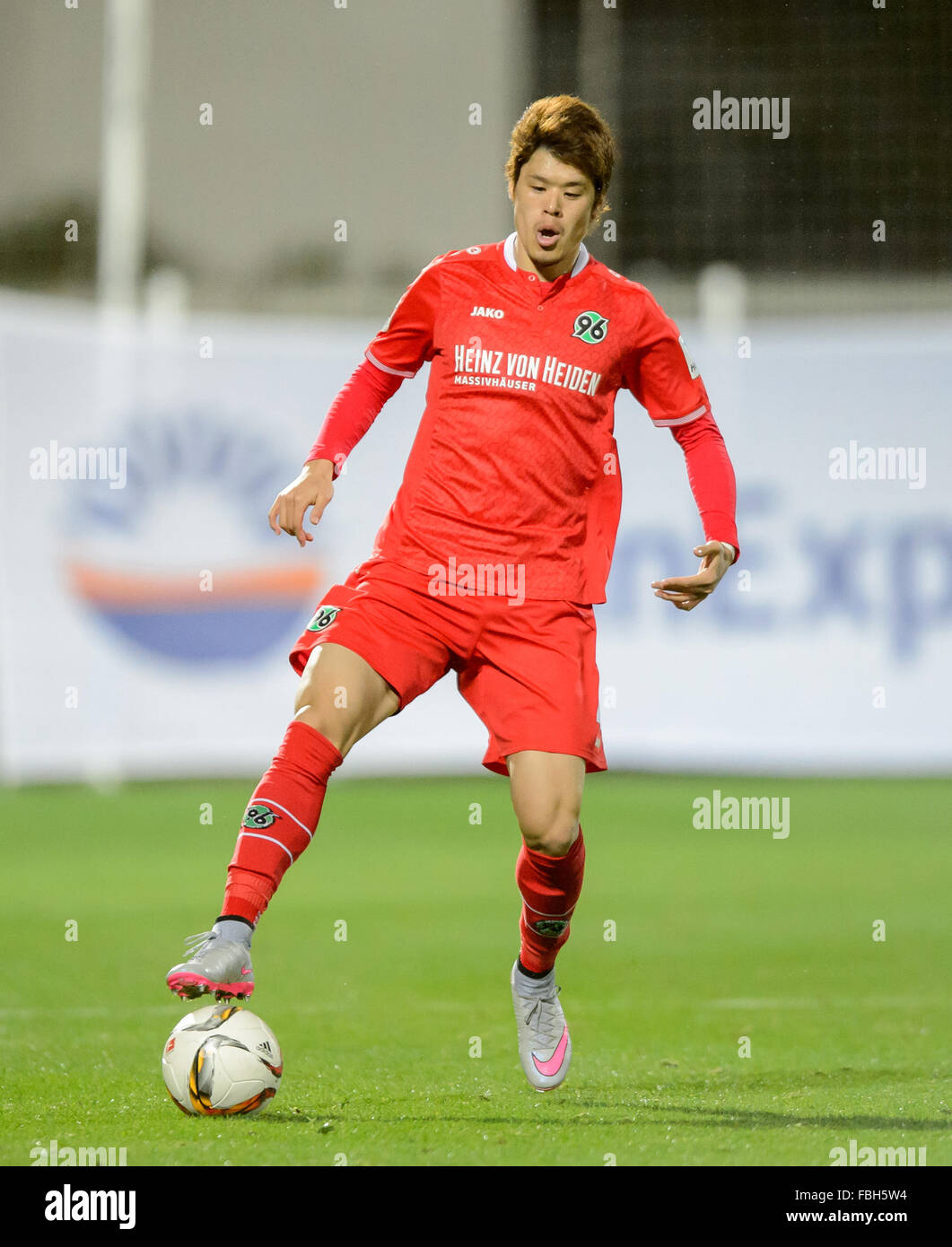 Hiroki Sakai of Hanover is seen during a friendly match between VfB Suttgart and Hannover 96 in Belek, Turkey, 13 January 2016. VfB Suttgart and Hannover 96 stay in Belek to prepare for the second half of the German Bundesliga season. Photo: Thomas Eisenhuth/dpa Stock Photo