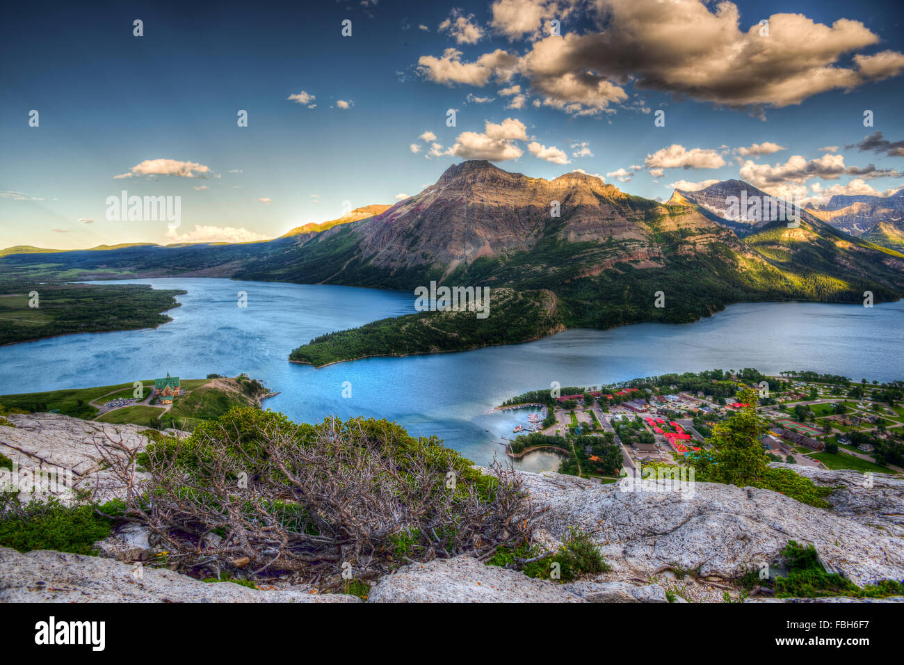 Mountain top views overlooking Waterton Lakes and Townsite, Waterton